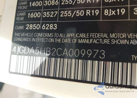 2012 Mercedes-Benz Ml 350 4Matic z USA, uszkodzony, nr VIN 4JGDA5HB2CA009973